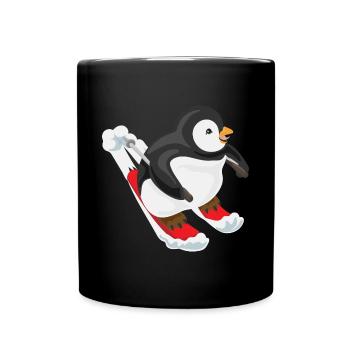 Penguin Skiing Ski Lover Winter Gift - Full Colour Mug - black - Front