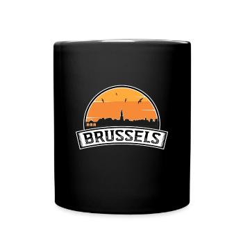 Brussels Belgium Skyline Travel Souvenir Belgian F - Full Colour Mug - black - Front
