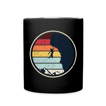Retro-Sonnenuntergangsklettern auf der Klippe - Tasse einfarbig - Schwarz - Vorne