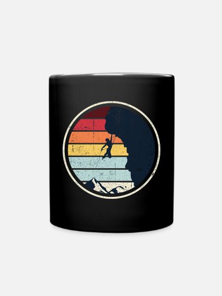 Retro Sunset Climb on Cliff - Full Colour Mug - black