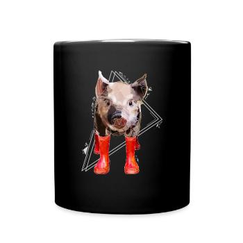 Low Poly Art: Pig Fun Shirt & Rubber Boots - Full Colour Mug - black - Front