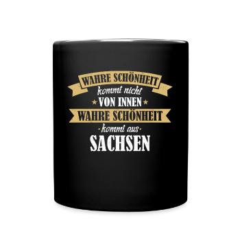 Sachsen Sachse Sächsin Bundesland Heimat Spruch - Tasse einfarbig - Schwarz - Vorne