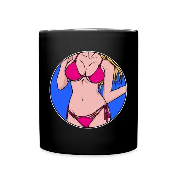 Surfeur fille bikini vacances plage mer été - Mug uni - noir - Devant