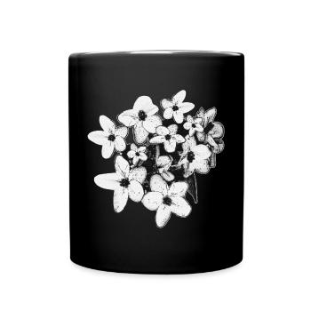Frühlinglook, Blumen Ausschnitt schwarz-weiß - Tasse einfarbig - Schwarz - Vorne