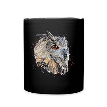 Coole Low Poly Eule | Geometrisch | Dreiecke - Tasse einfarbig - Schwarz - Vorne