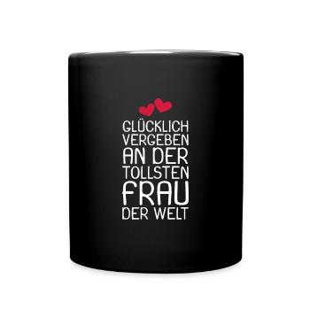 Glücklich vergeben - Tasse einfarbig - Schwarz - Vorne