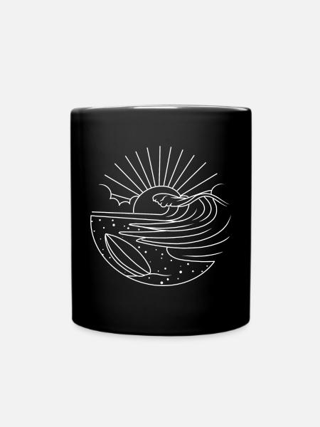 Surfbrett Sonne Wellen - Tasse einfarbig - Schwarz