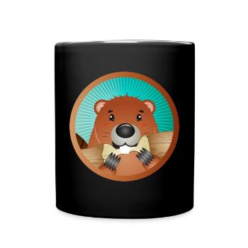 cute rodent patch - beaver nibbles on wood - Full Colour Mug - black - Front