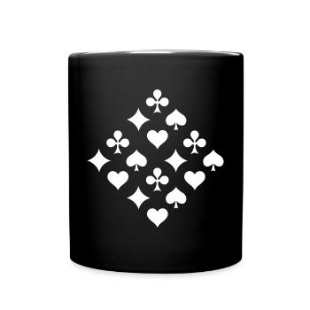 Spielfarben Karten Symbole Pik Herz Karo Kreuz - Tasse einfarbig - Schwarz - Vorne