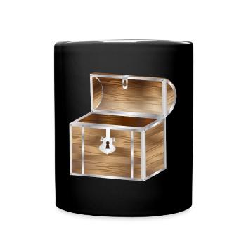 empty treasure chest made of wood with metal fittings - Full Colour Mug - black - Front