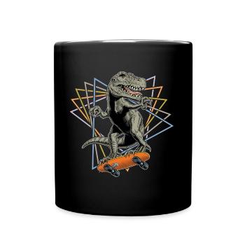 Tyrannosaurus Skateboard Dreiecke - Tasse einfarbig - Schwarz - Vorne