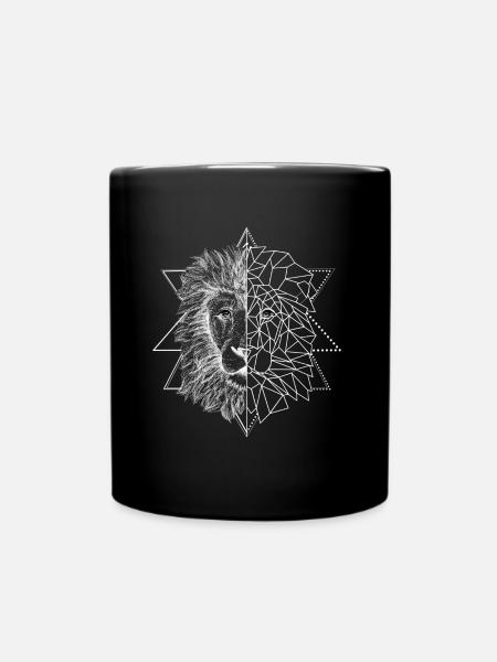 Weißer Tattoo inspirierter Löwe | Low Poly Art - Tasse einfarbig - Schwarz