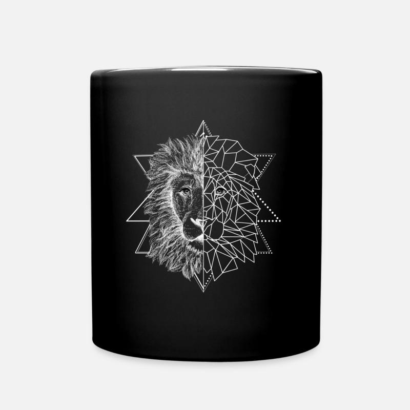 Weißer Tattoo inspirierter Löwe | Low Poly Art - Tasse einfarbig - Schwarz