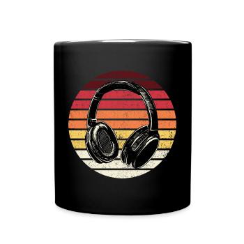 Retro Sunset Kopfhörer - Tasse einfarbig - Schwarz - Vorne