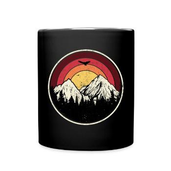 Sunset Peaks Mountain Round Illustration - Full Colour Mug - black - Front