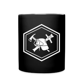 Fire brigade coat of arms - fire brigade helmet axe and hose - Full Colour Mug - black - Front