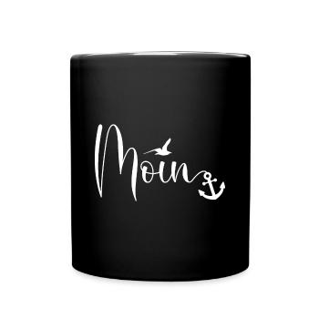 Moin Möwe Anker Platt Dialekt Ostfriesland - Tasse einfarbig - Schwarz - Vorne