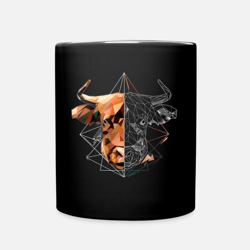 Low Poly Art Hochland Rind Cooles Polygon Tattoo - Tasse einfarbig - Schwarz