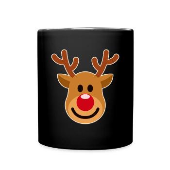 Rudolph Rentier Gesicht Weihnachten - Tasse einfarbig - Schwarz - Vorne