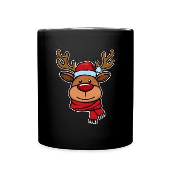 Rentier Gesicht Weihnachten Rudolph - Tasse einfarbig - Schwarz - Vorne