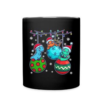 Ugly Xmas Dino Hässliche Weihnachten Schneeflocke - Tasse einfarbig - Schwarz - Vorne