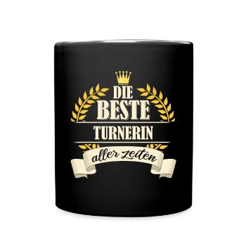 Turnen Turner Bodenturnen Geräteturnen Spruch - Tasse einfarbig - Schwarz - Vorne