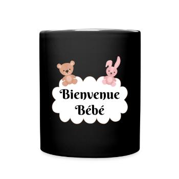 Bienvenue bébé ourson lapin nuage cadeau naissance - Mug uni - noir - Devant