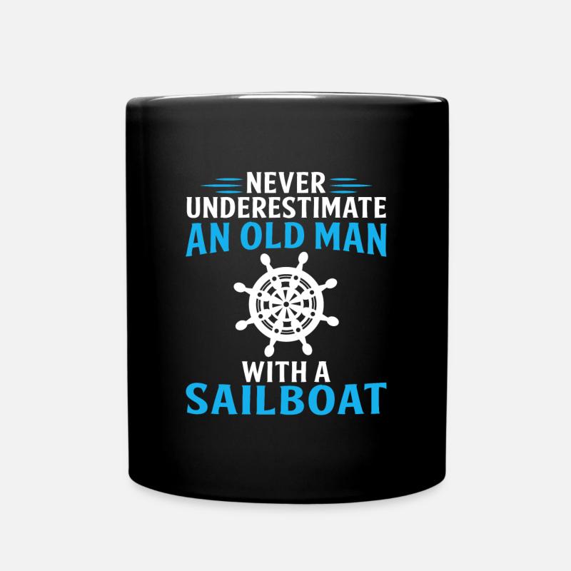 never underestimate an old man with a sailboat - Full Colour Mug - black