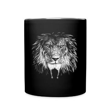 Löwe Biker - Tasse einfarbig - Schwarz - Vorne