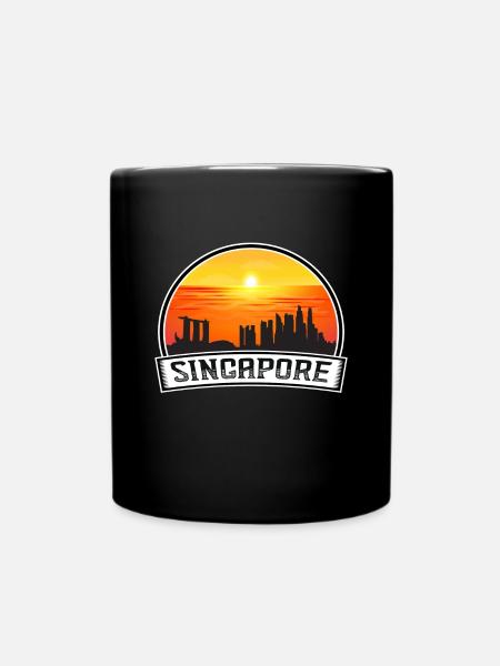 Singapur Singapur Skyline Vintage Sonnenuntergang Reisen - Tasse einfarbig - Schwarz