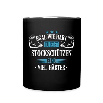 Stockschießen Eisstockschießen Eisstock Spruch - Tasse einfarbig - Schwarz - Vorne