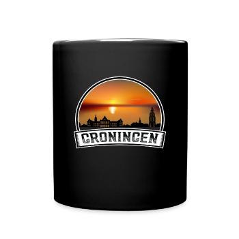 Groningen Niederlande Skyline Vintage Sonnenuntergang Trave - Tasse einfarbig - Schwarz - Vorne