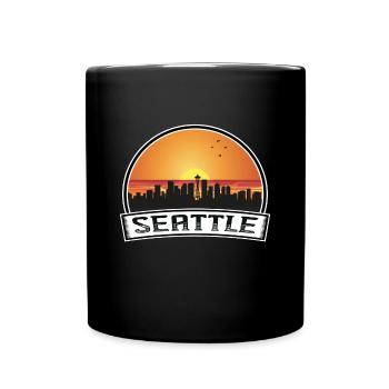 Seattle Washington USA Skyline Vintage Sonnenuntergang Trav - Tasse einfarbig - Schwarz - Vorne