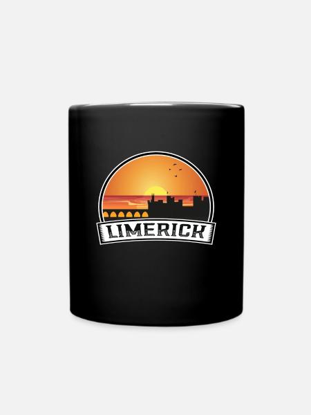 Limerick Irland Skyline Vintage Sonnenuntergang Reise Sou - Tasse einfarbig - Schwarz