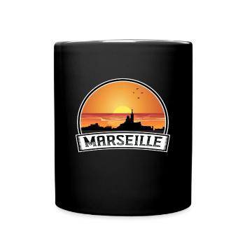 Marseille France Skyline Vintage Sunset Travel Sou - Full Colour Mug - black - Front
