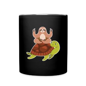 Sloth Riding Turtle Lazy Sloth Turtle - Full Colour Mug - black - Front