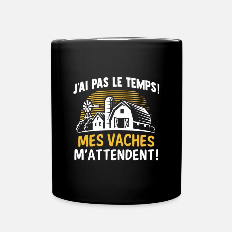j'ai pas le temps mes vaches m'attendent - Mug uni - noir