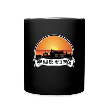 Palma De Mallorca Spanien Skyline Vintage Sonnenuntergang Tra - Tasse einfarbig - Schwarz - Vorne