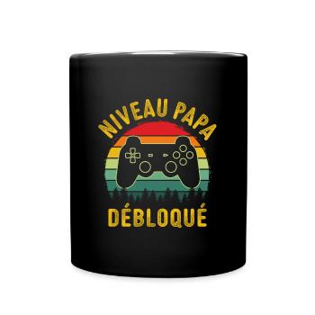 Nouveau papa gamer niveau papa débloqué - Mug uni - noir - Devant