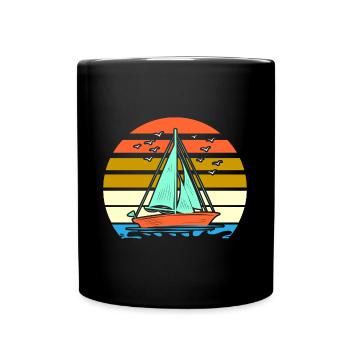 retro Segelboot t-Shirt sailing sail Segelschiff - Tasse einfarbig - Schwarz - Vorne