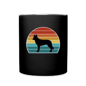 Tschechoslowakischer Wolfshund Hund Silhouette Vintage Sonnenuntergang - Tasse einfarbig - Schwarz - Vorne