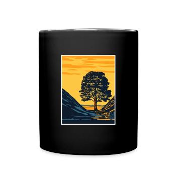 Sycamore Gap Tree Hadrian’s Wall WPA Poster Art D - Full Colour Mug - black - Front