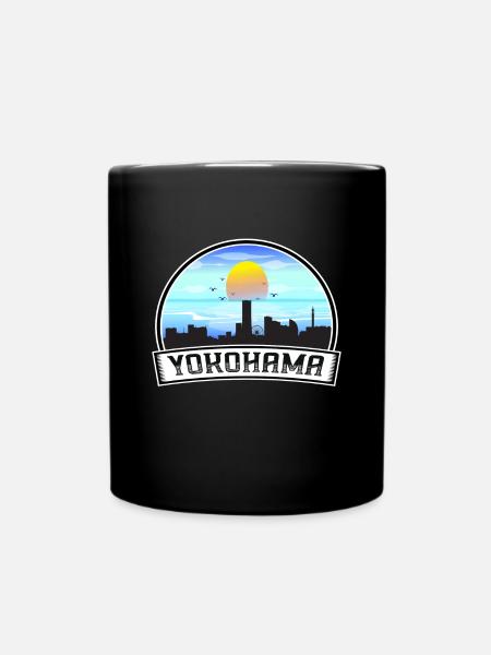 Yokohama Japan Skyline Vintage Sunset Travel Souve - Full Colour Mug - black