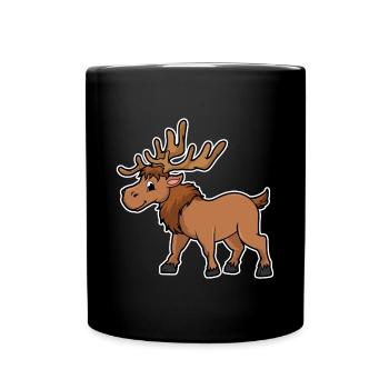 Elk Cartoon Illustration Kawaii For Kids - Full Colour Mug - black - Front