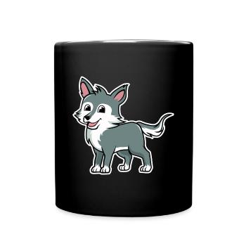 Wolf Cartoon Illustration Kawaii For Kids - Full Colour Mug - black - Front