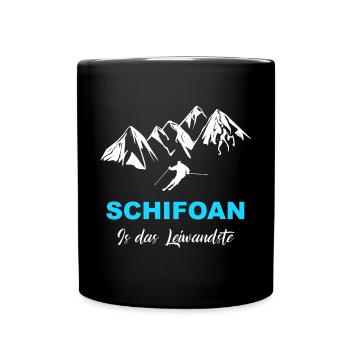 Skifahren Schifoan is das Leiwandste - Tasse einfarbig - Schwarz - Vorne