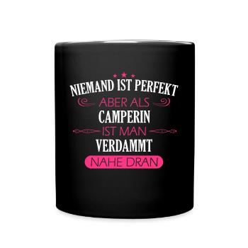 Camping Wohnwagen Camper Wohnmobil Campen - Tasse einfarbig - Schwarz - Vorne