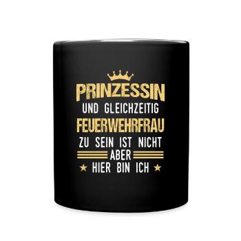 Feuerwehrfrau Feuerwehr Notruf 112 Beruf Spruch - Tasse einfarbig - Schwarz - Vorne