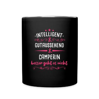 Camping Wohnwagen Camper Wohnmobil Campen - Tasse einfarbig - Schwarz - Vorne