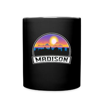 Madison Wisconsin USA Skyline Vintage Sonnenuntergang Trave - Tasse einfarbig - Schwarz - Vorne